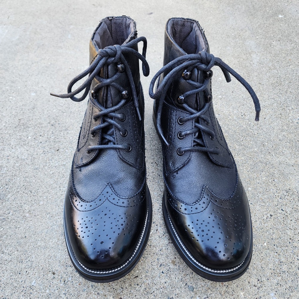 Steve Madden P-Emery Mens Black Leather Wingtip Brogue Boots Size 10.5